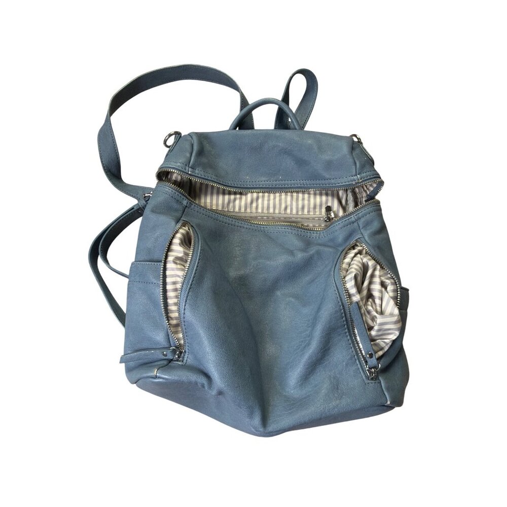 Miztique Backpack/Purse Blue Faux Leather Backpack Purse With Striped Lining